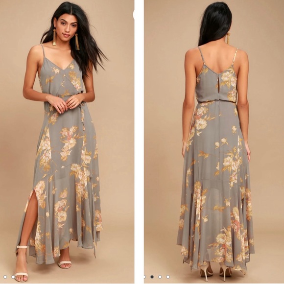 Lulus Dresses & Skirts - Lulus Feeling Freesia Grey Floral Print Maxi Dress Size XS